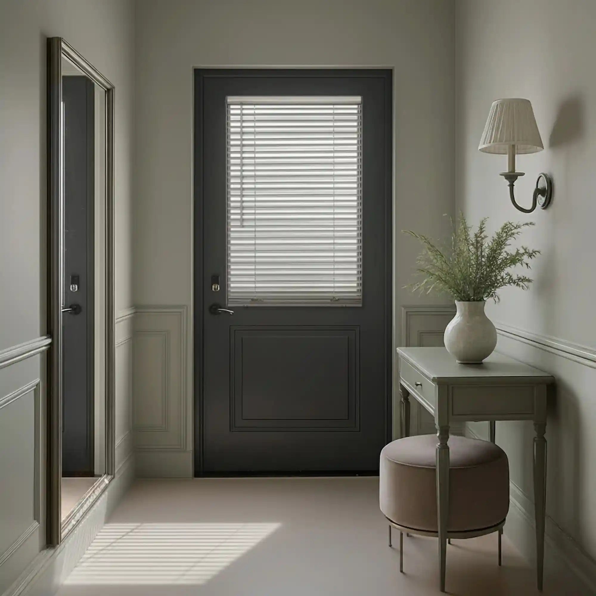 Magnetic blinds installed on glass door providing privacy and light control with no-drill cordless design