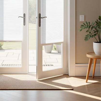 Light-filtering cellular shades on French doors