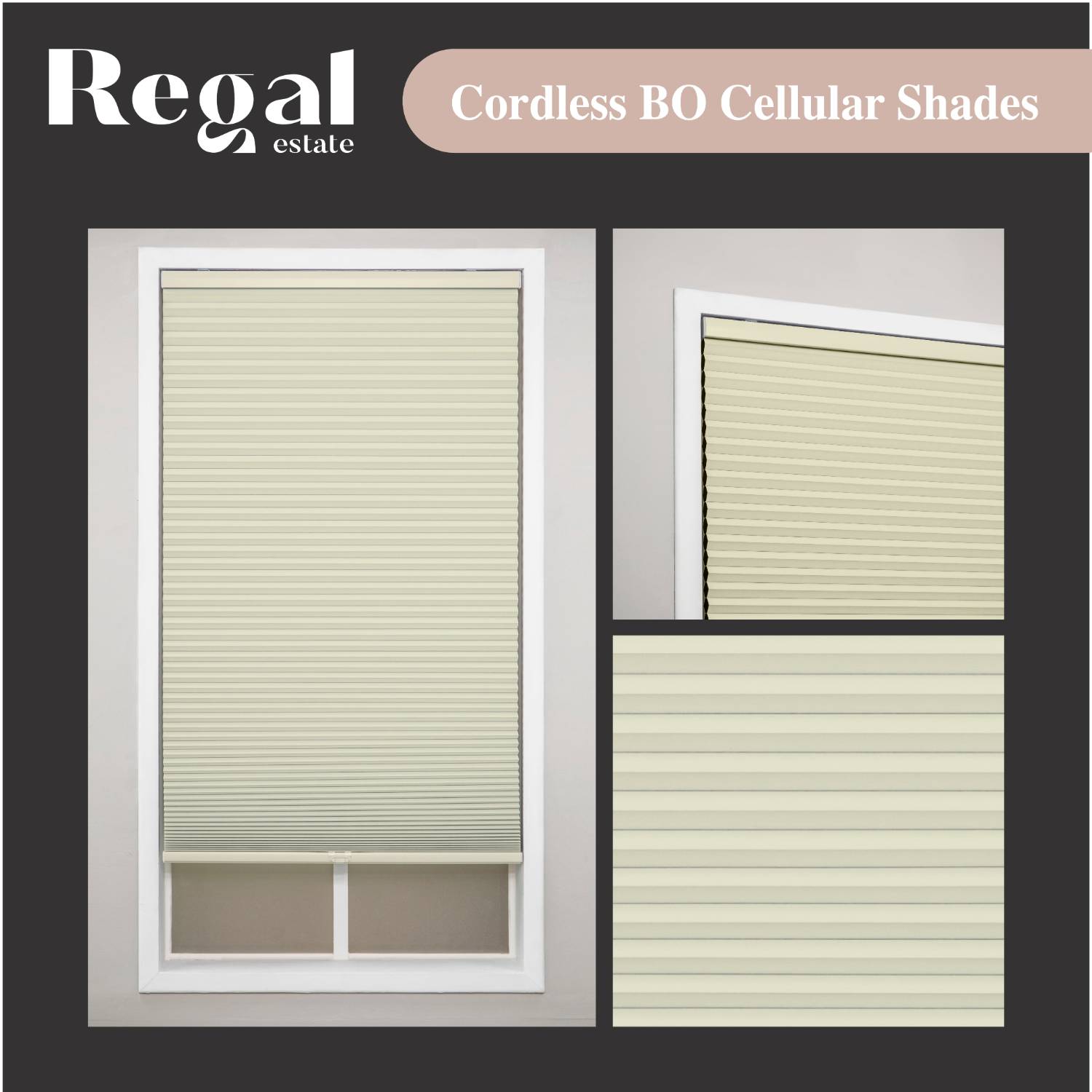 Regal estate Cordless 1.5" Blackout Cellular Shades, 36" Height - Alabaster