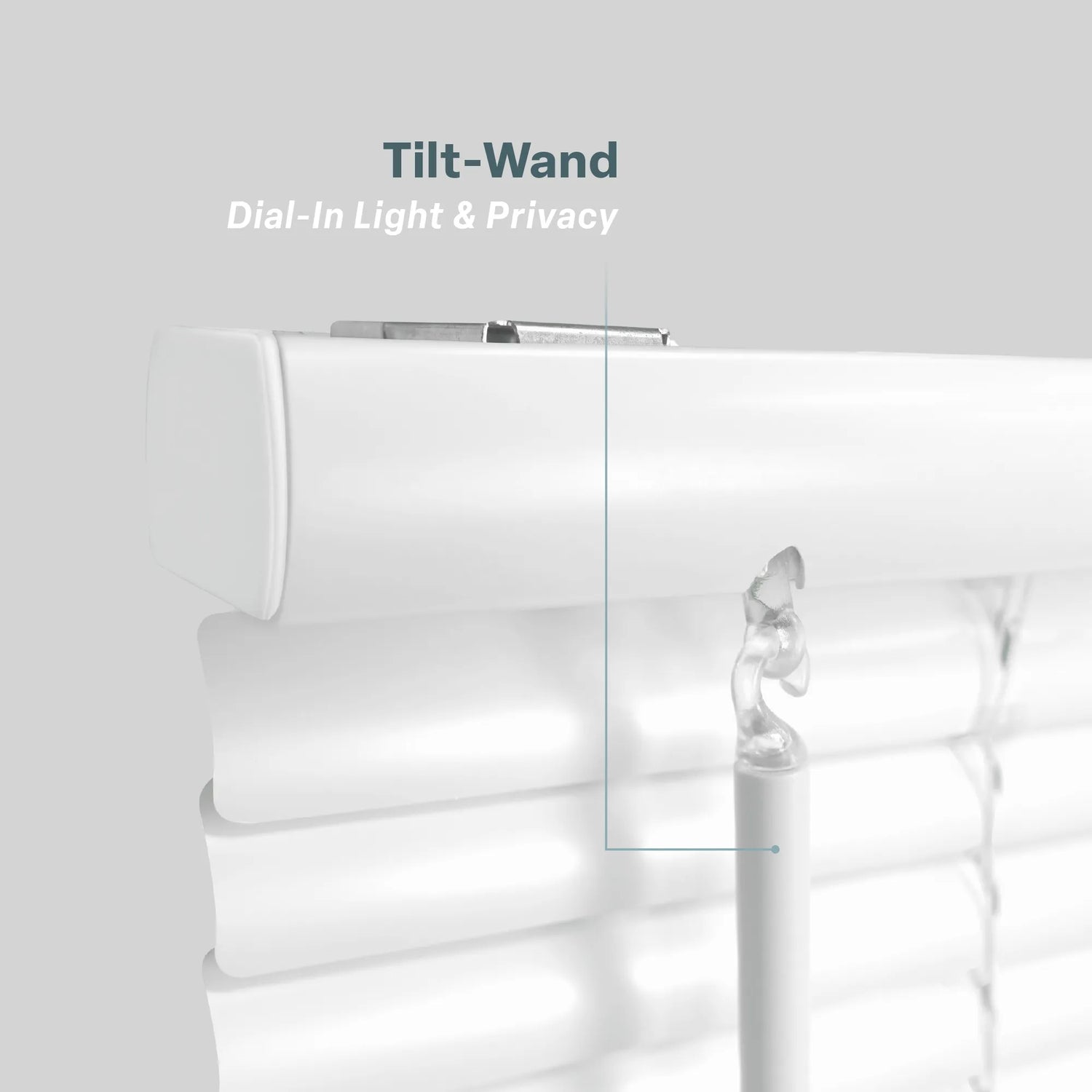 In a close-up detail shot, the product features a "Tilt-Wand" used to "Dial-In Light &amp; Privacy". T