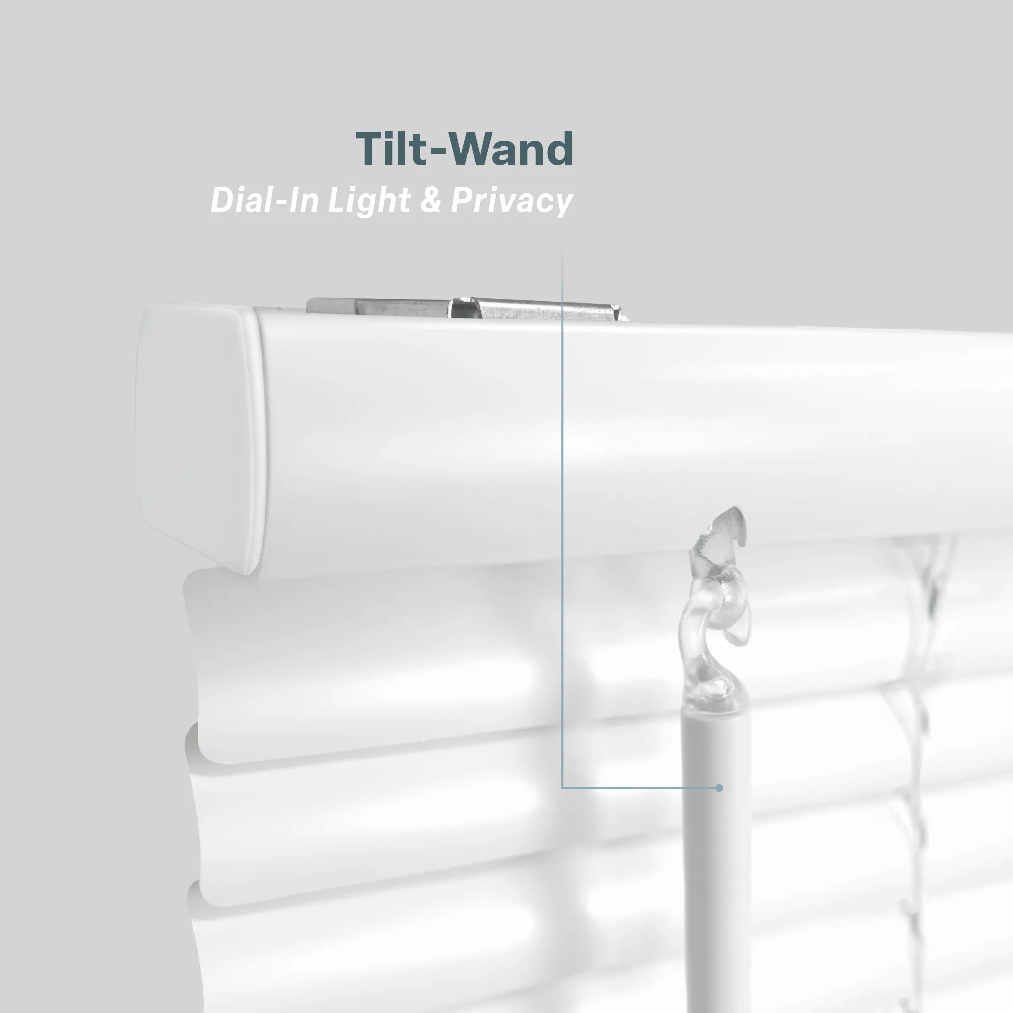 In a close-up detail shot, the product features a "Tilt-Wand" used to "Dial-In Light &amp; Privacy". T