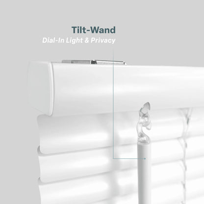 In a close-up detail shot, the product features a "Tilt-Wand" used to "Dial-In Light &amp; Privacy". T