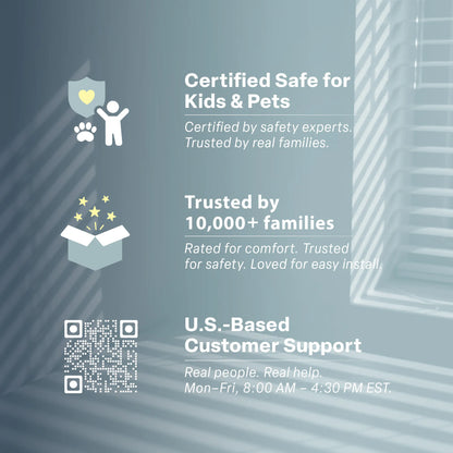 An informational graphic featuring three key service pillars against a background of soft window blind shadows. The first pillar, &