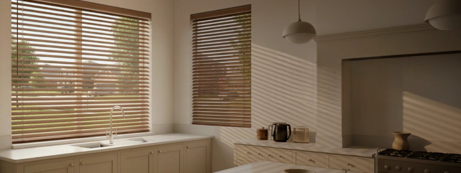 Cordless Faux Wood Blinds with Wood Grain Finish – Easy-Clean, Durable & Light Control