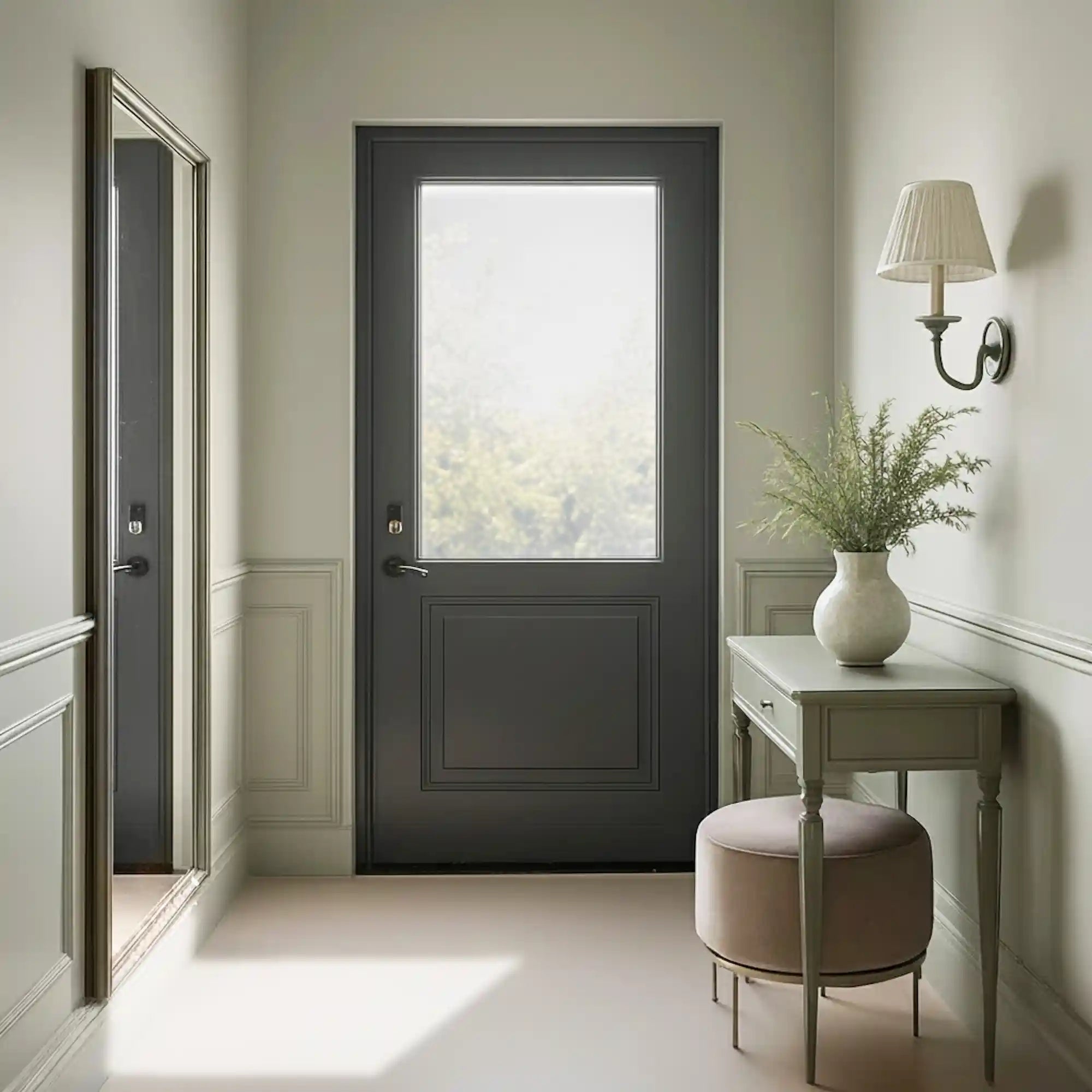 Before Magnetic blinds installed on glass door providing privacy and light control with no-drill cordless design