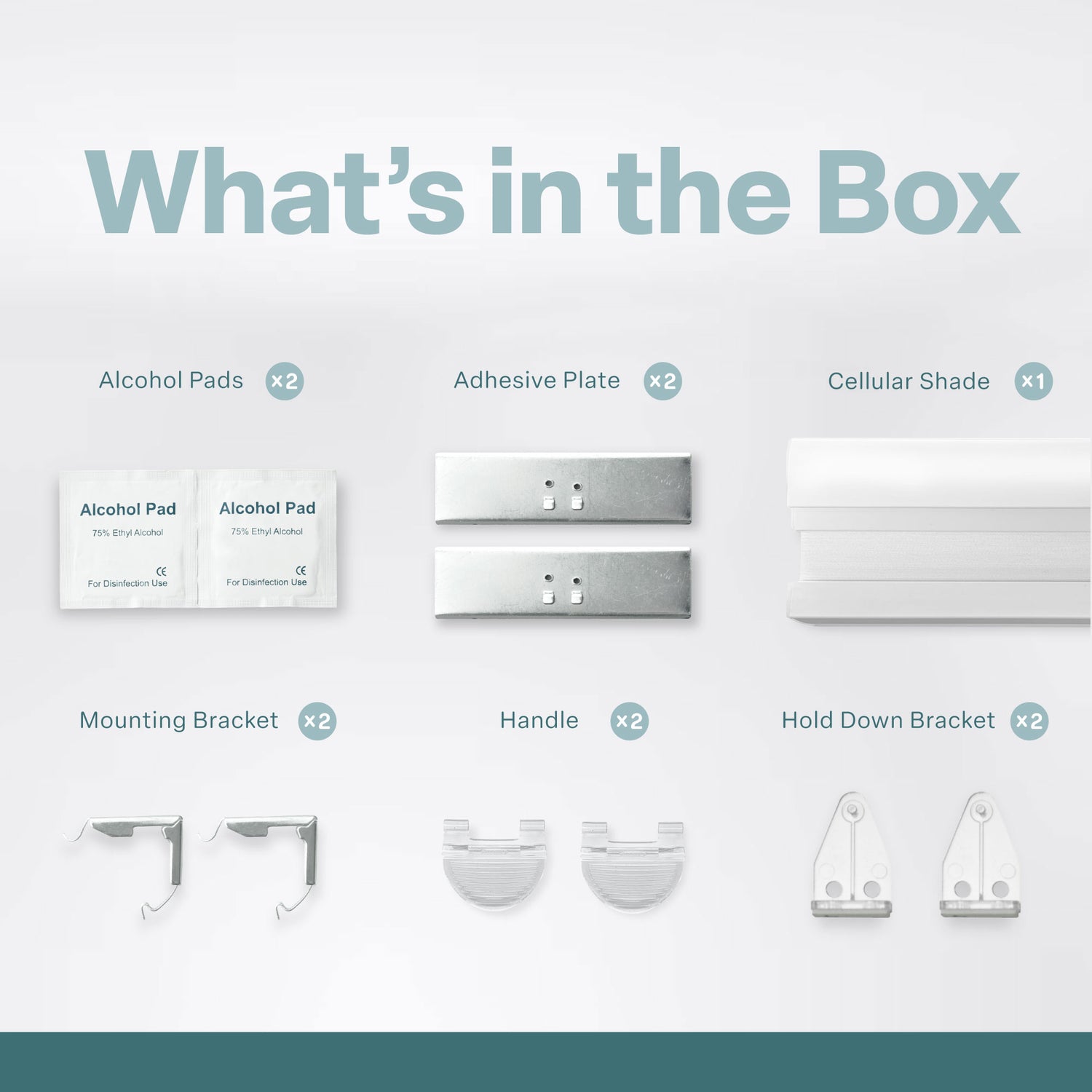 List of items included in a box with icons and text on a light gray background